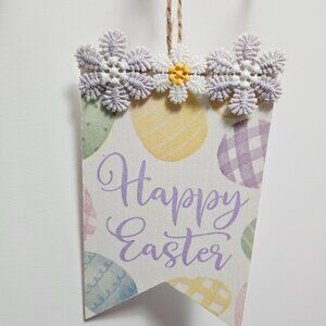 Handcrafted Decoupage Happy Easter Floral Wooden Hang Tag Tiered Tray Home Decor